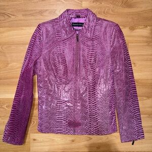 Vintage Genuine Leather Pink Pamela McCoy Snake-Embossed Zip Jacket